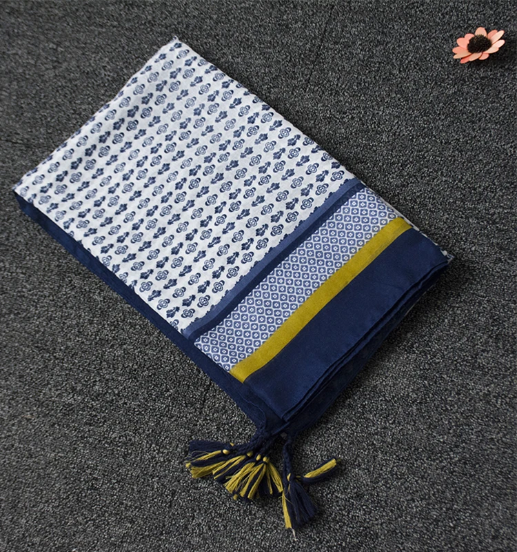 
Casual style print voile fabric tassel designer twill scarf 