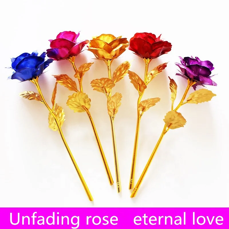 
24K Gold Foil Plated Rose Flower Handcrafted Handmade Dipped Long Stem Lovers Party Birthday Wedding Christmas Gifts 