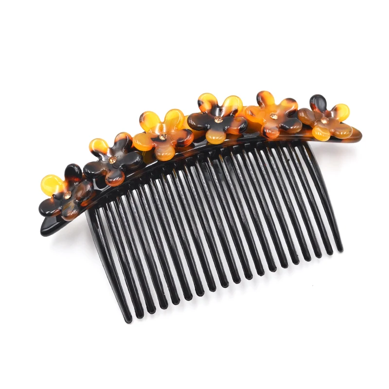 fancy resin hair comb pin with acetate flowers tortoise shell bridal hair combs for wedding plastic hair comb clips for women