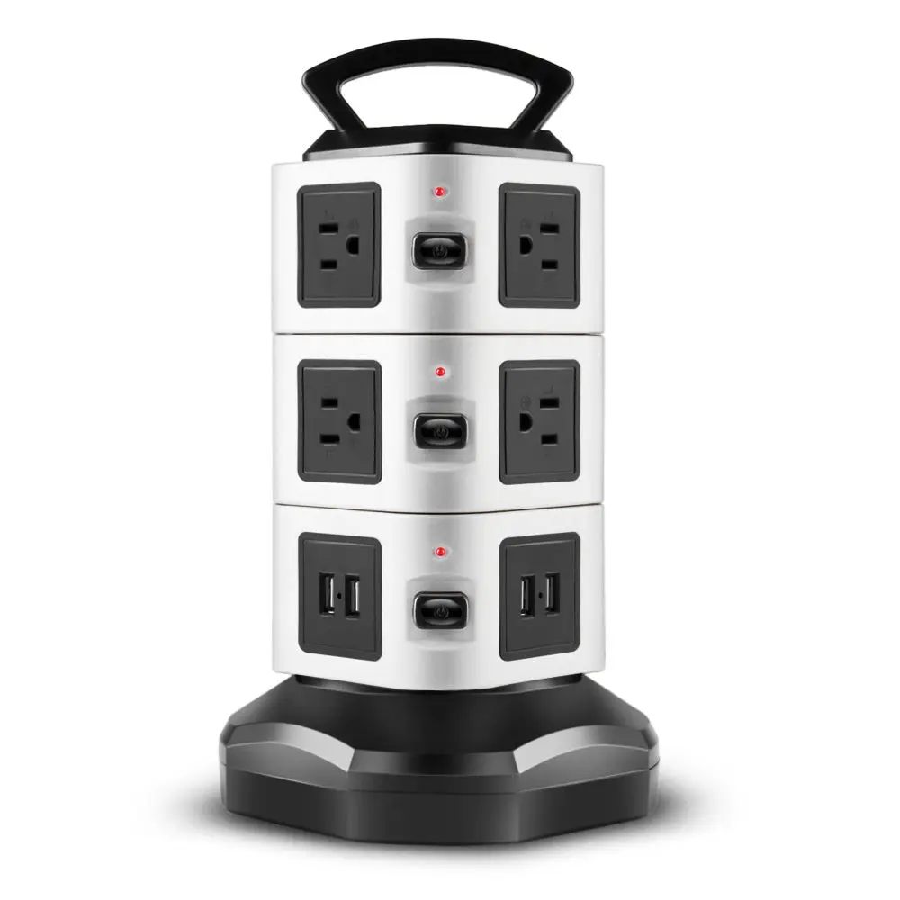 Power Strip Tower Surge Protector Electric Charging Station 10 Outlet Plugs with 4 USB Slot Extension Socket