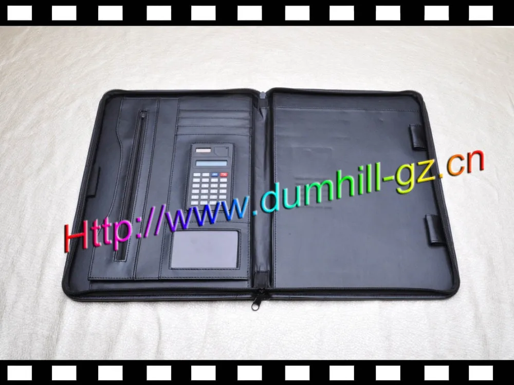 Business Use PU leather A4 Zipper Document Holder with Calculator