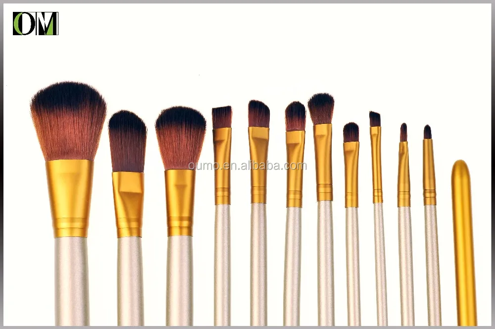 OUMO--Nake3 short handle portable 12pcs champagne makeup brush set iron box with private label