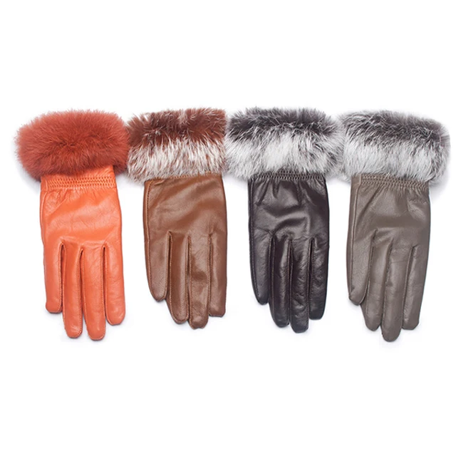 Женские перчатки из 100% натуральной овечьей кожи, перчатки с манжетами из лисьего меха