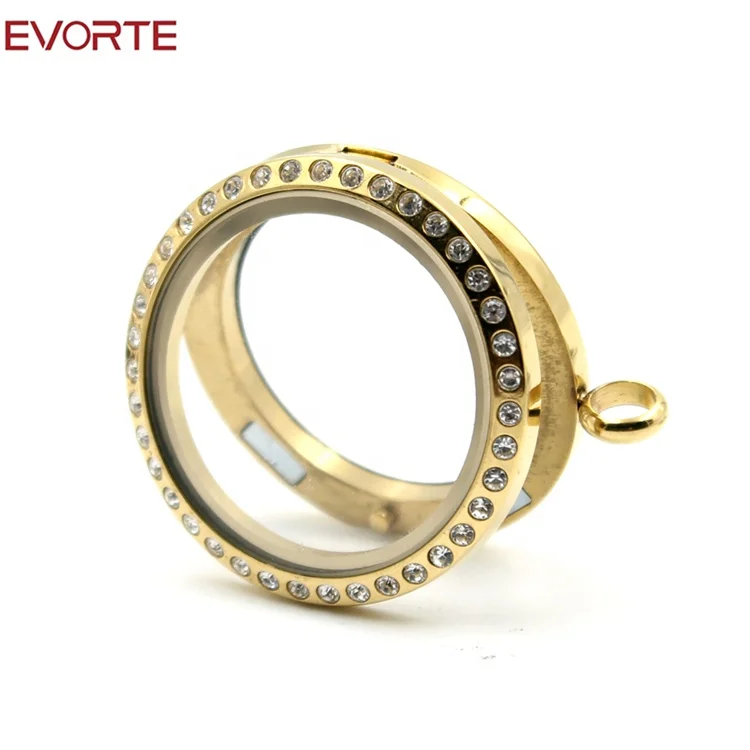 Fashion 20/25/30/35mm Glass Stainless Steel Necklace Crystal Magnetic Round Floating Locket Pendant