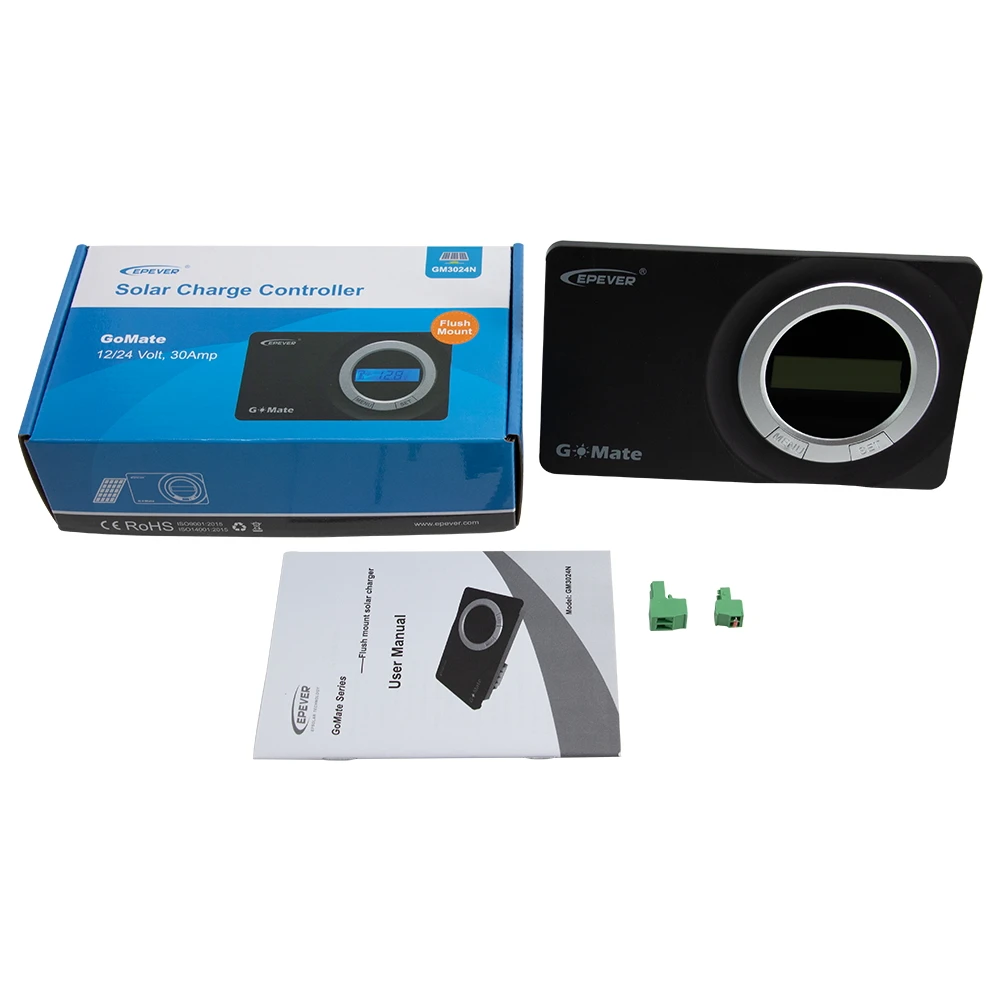 Epever GM3024N GoMate Series Flush Mount PWM Solar Charger Controller 30A 12V/24V Solar Regulator Negative-ground RS485 Connect