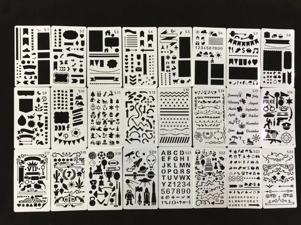 24 Designs Stencil Set/ Stencils Templates For Bullet Journal