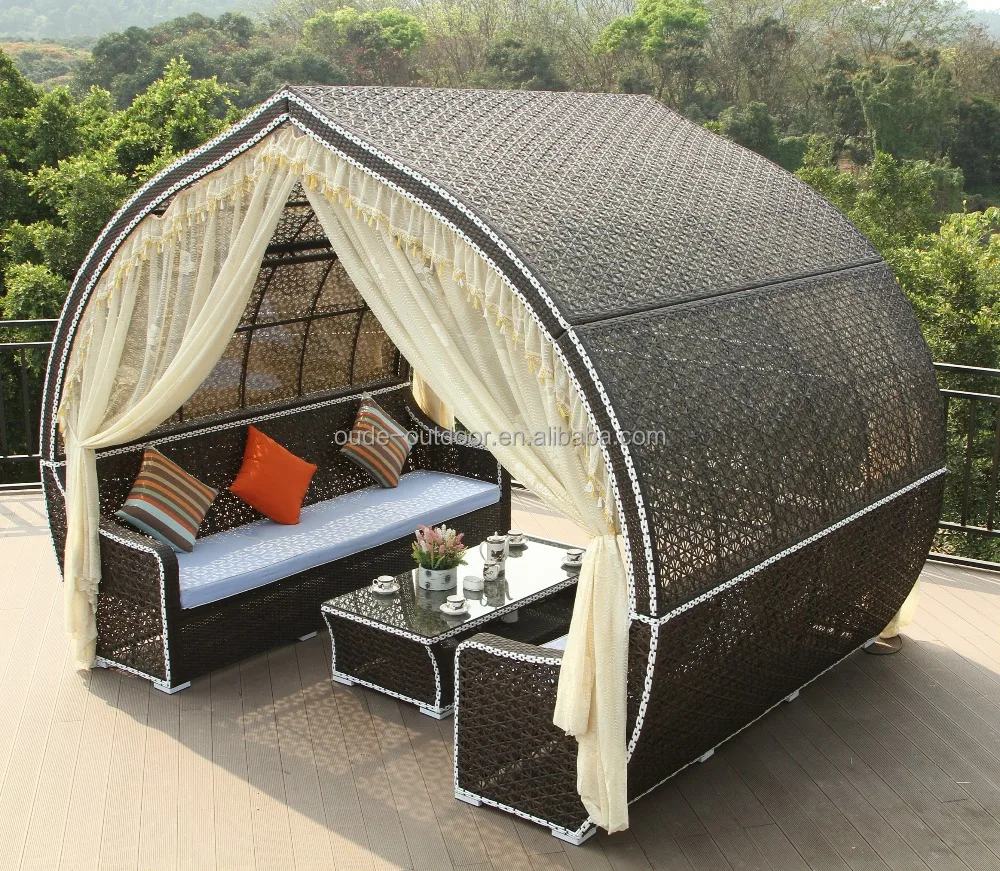 Rattan peach shaped gazebo tent outdoor furniture