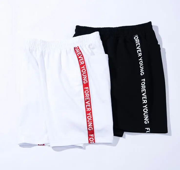 
Custom logo mens sport shorts cotton sweat drawstring shorts gym side stripes men shorts 