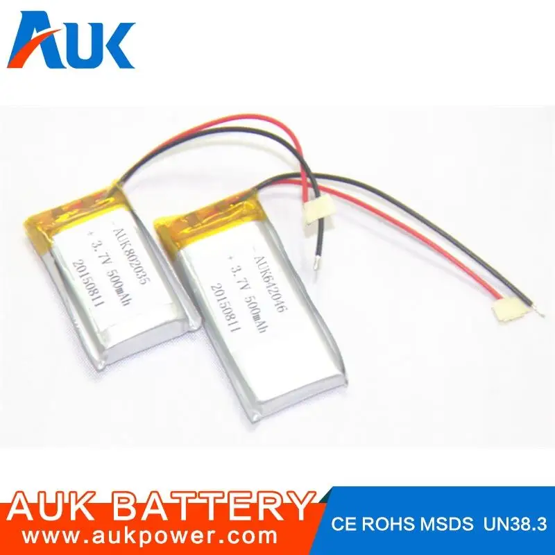 503034 3.7V polymer 500mah li ion battery with PCM and JST-PHR-2 Connector