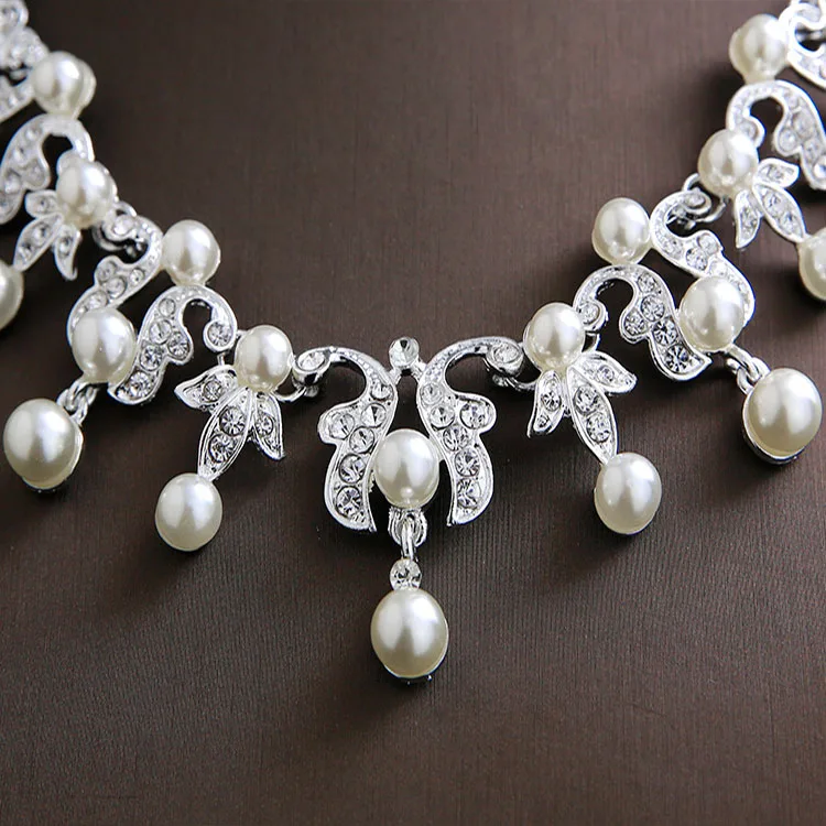 New Fashion Bridal Jewelry New Design Imitation Pearl Necklace Set Popular Wedding Jewelry for wholesale