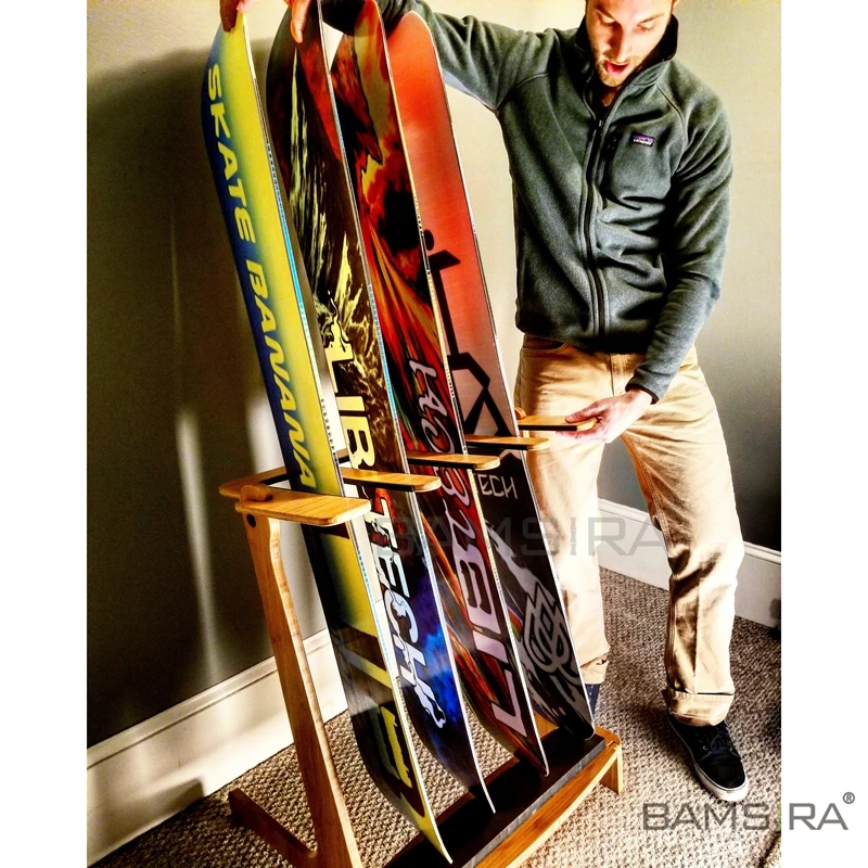 Bamboo Freestanding Vertical SUP Rack for 3 Paddleboard or Surfboard