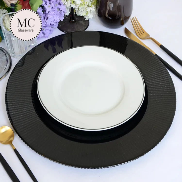 Rose gold rim wholesale clear glass charger plates