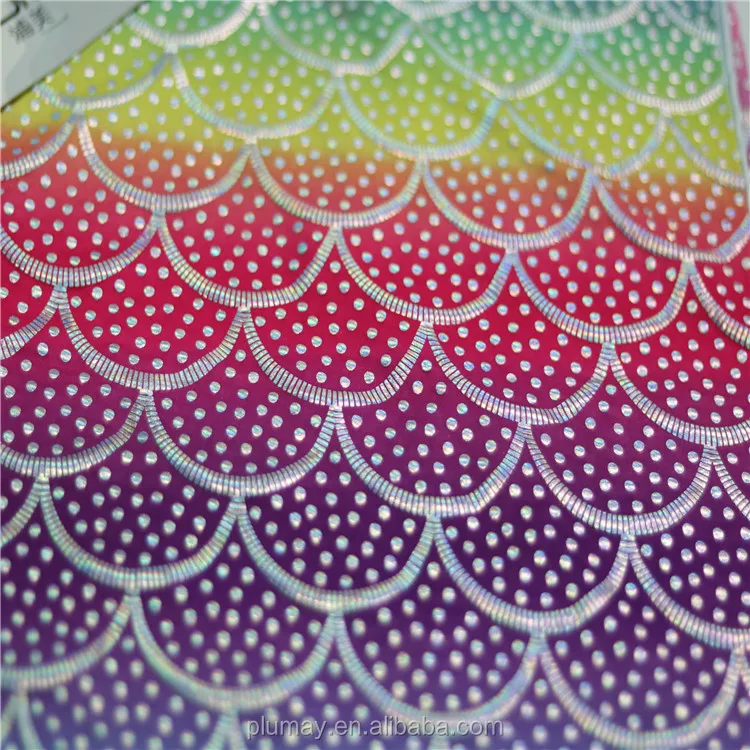 Iridescent Sparkly Mermaid Scale Hologram Spandex 4 Way Stretch Ombre Fabric for skirt swimsuit bikini clothing textile custom