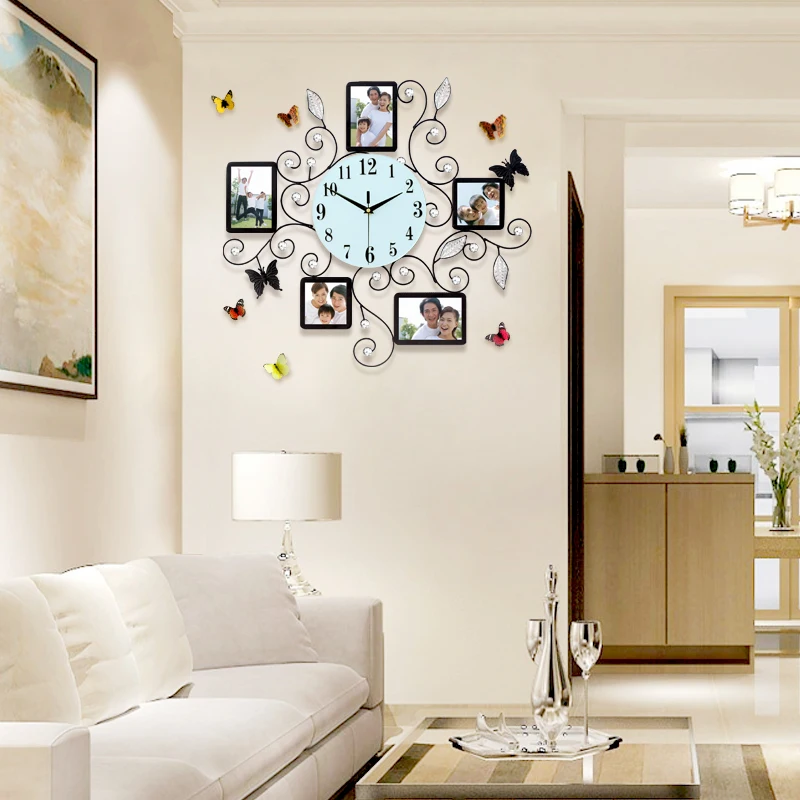 5 Pictures High Quality Metal Decorative Photo Frame Wall Clock