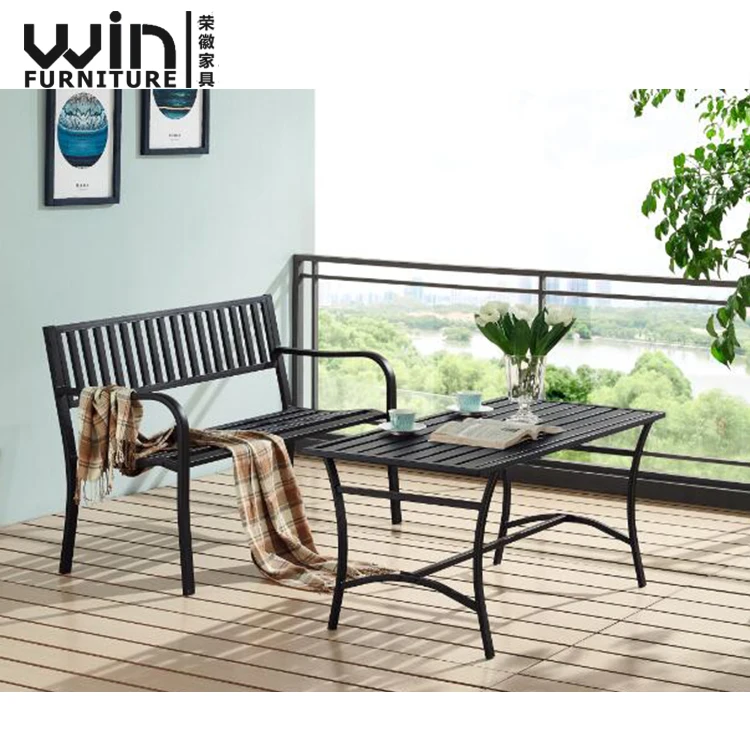 
Low Price Outdoor Steel Resting Bench Cast Iron Courtyard Chair with coffee table 