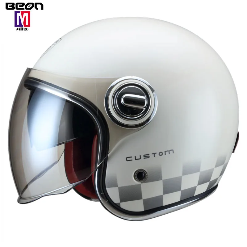 BEON B108 Motorcycle Retro Vintage Cruiser Chopper Scooter Cafe Racer Cascos Moto Helmet 3/4 Open Face Helmet with double visors
