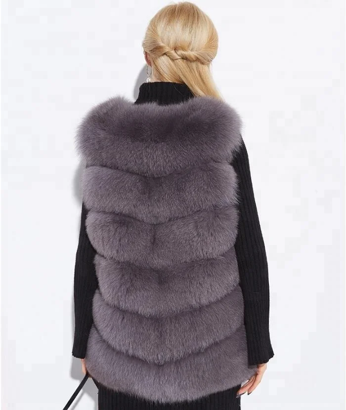 
New style luxury gilet winter warm bushy and soft long real fox fur vest for women 