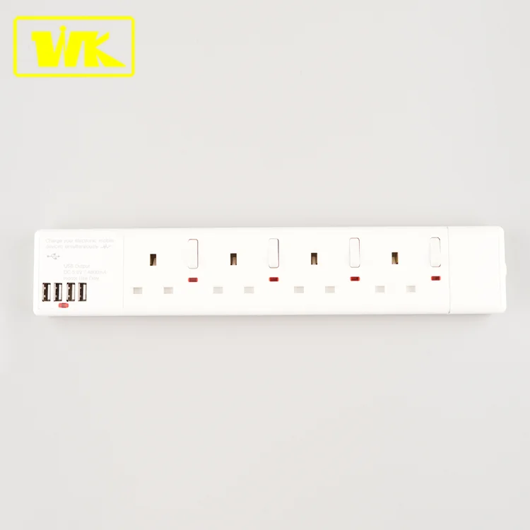 WK 13A Extension Lead with 4 USB 4 Gang Socket for 13A Fused UK Plug