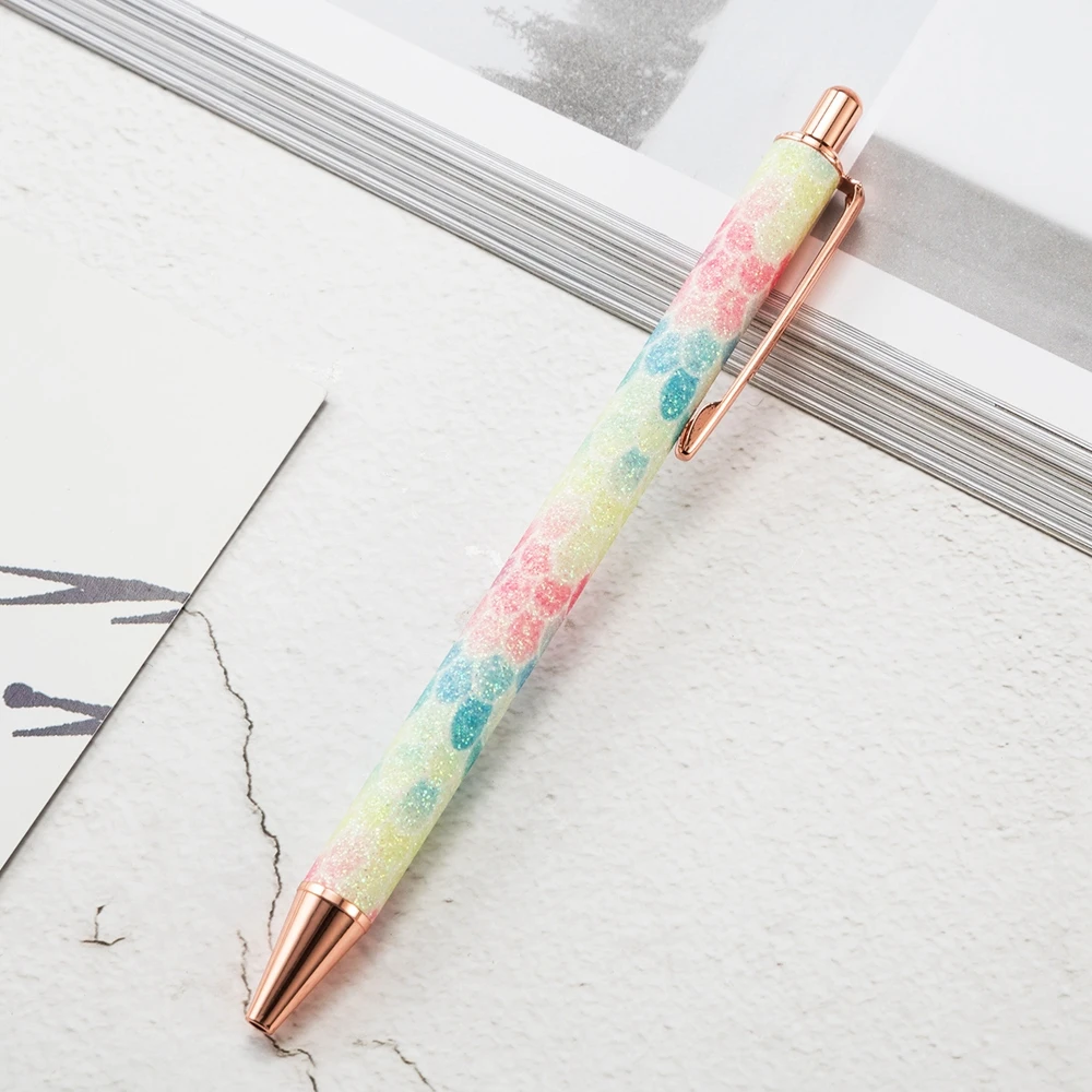 Glitter Bling Fish Scale Mermaid Metal body roller ball pens Retractable Ballpoint Pen cheap promotion black ink pens