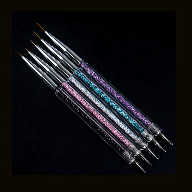 5 Size Nail Art Dotting Brush Rhinestone 2 Way UV Gel Painting Manicure Tool Nylon Nail Painting Drawing Brush Set