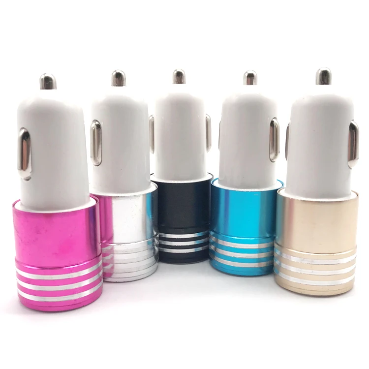 Good selling three-striped aluminum alloy 2 usb port car charger with smart IC for mobile phone