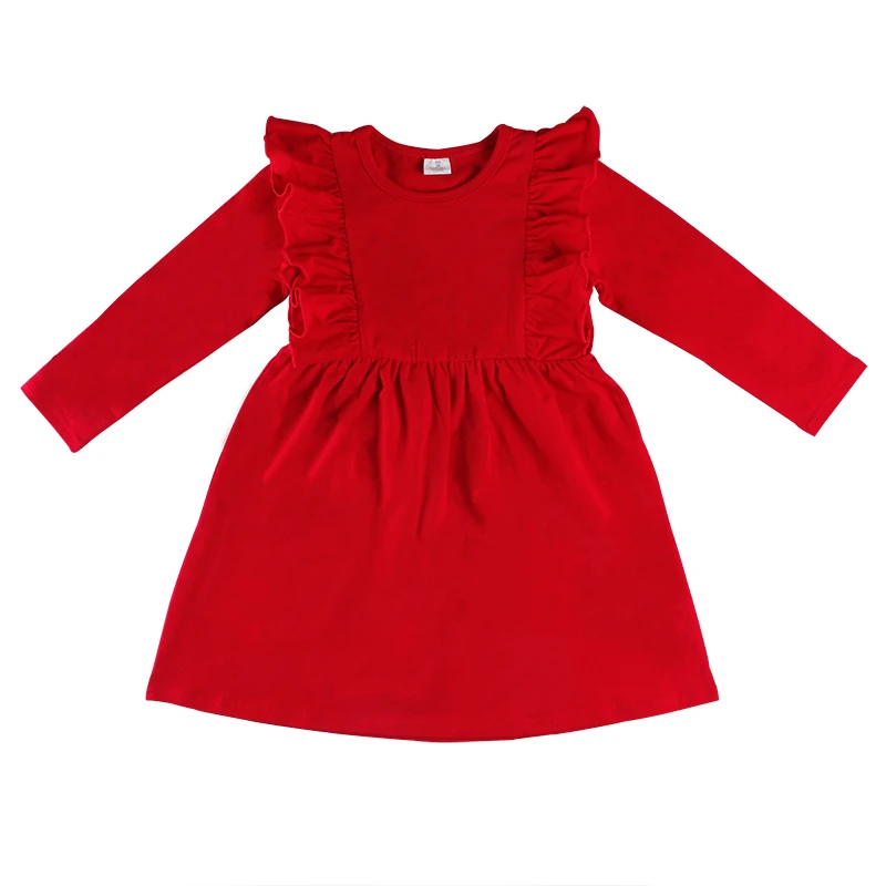 Kids Boutique Clothing Children O-Neck Long Flutter Sleeve A-line Dress Kids Clothes Girl Dress