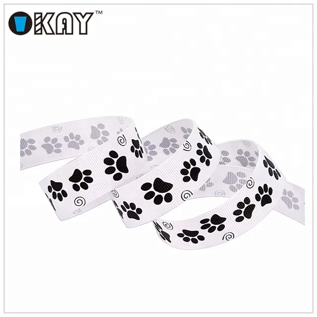 Hot Selling 100% Polyester Dog Paw Printed Grosgrain Ribbon