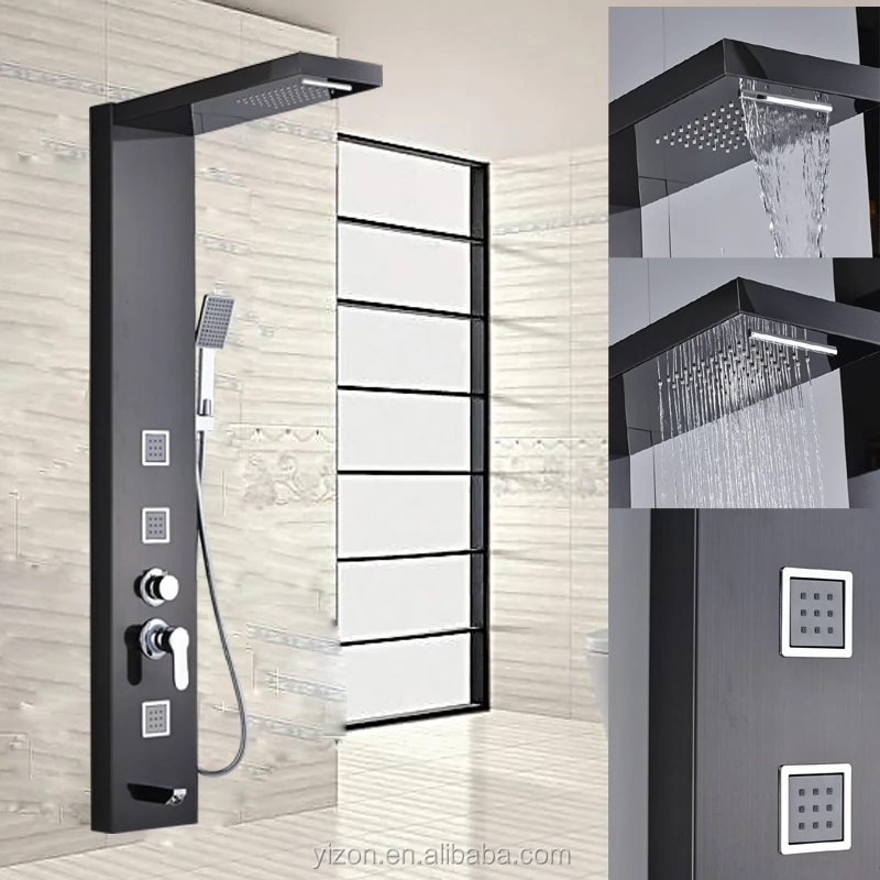 Черная дождевая душевая панель для ванной комнаты, набор колонок с массажной системой, кран с насадками, ручной распылитель