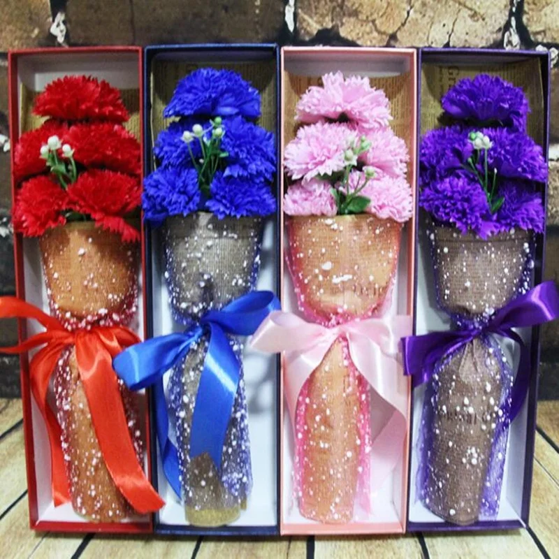 Souvenir gift carnation and rose flower soap bouquet
