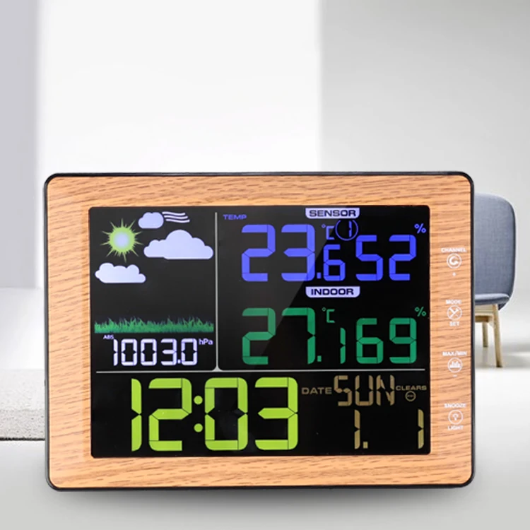 
Multifunctional Digital Color Screen Weather Station Wall Clock Digital Alarm Clock Weather Forecast Clock With Qi Charger 