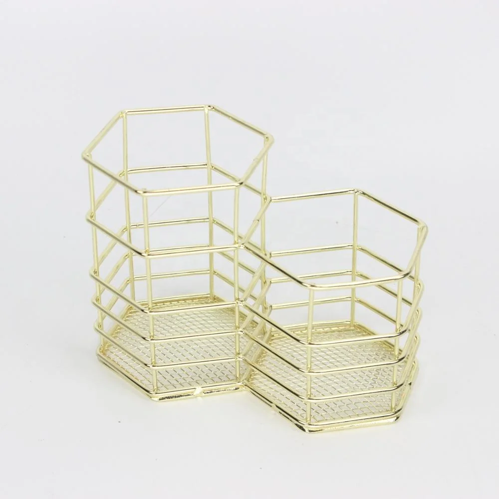 551-5S Nordic style art iron decor hexagon wire mesh gold/rose gold pencil holder