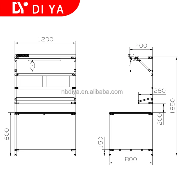 Сборный верстак DY24 с покрытием наклонной трубы или алюминиевый профиль для мастерской