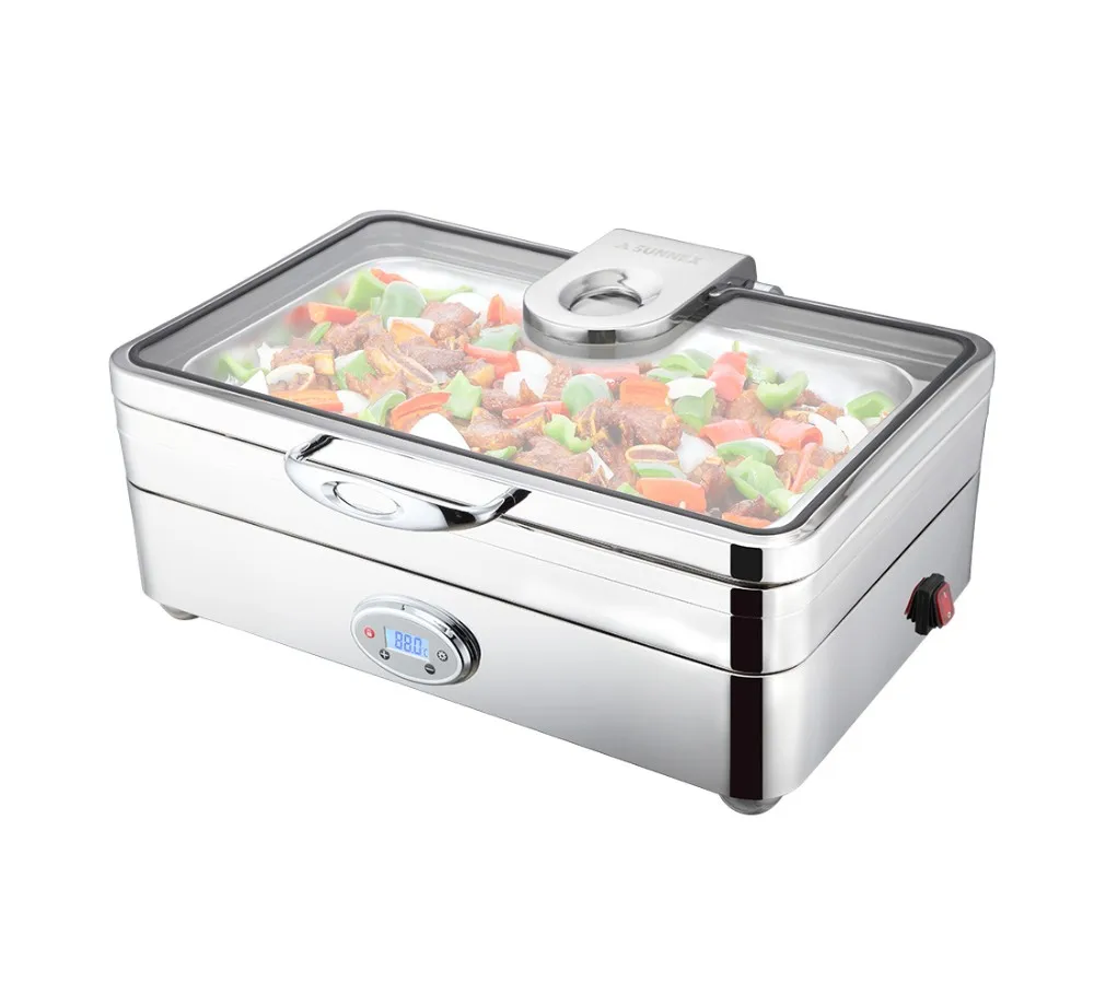SUNNEX New Release High Quality Stainless Steel Full Size Compact Big Glass Window Cover for Catering Electric Buffet Chafer