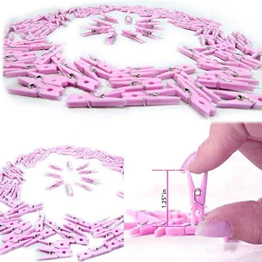 Mini Pink Clothespins 100 Pack  Clothes Pins Plastic Baby Shower Favors Party Game Scatter Decorations DIY