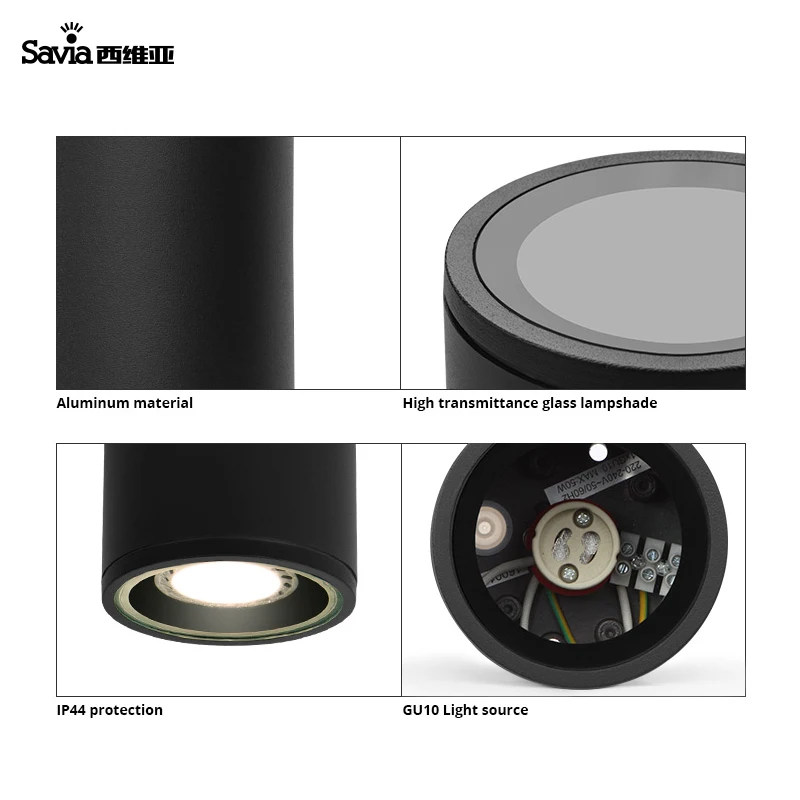 
Savia Modern Aluminum Ceiling Gu10 Spotlight Surface Mounted Waterproof Ip54 Led Downlight For High End Hotel Hallway/corridor 