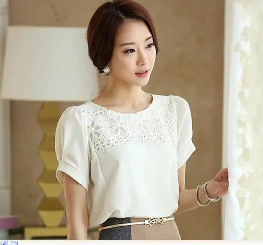 custom clothing white short sleeve summer office ladies fashion designer chiffon blouse t-shirt for women