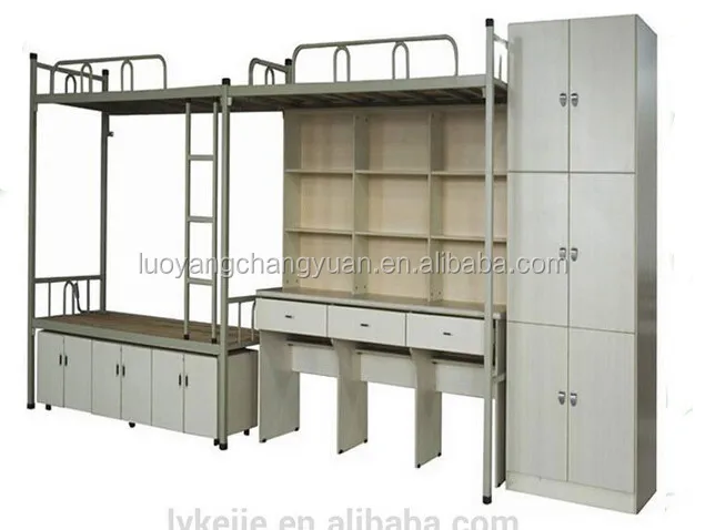 Современный стиль металлические общежитие двухъярусная кровать с письменным столом