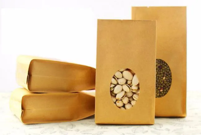 Custom designer bags biodegradable brown kraft tea packaging bags for Food snacks nuts