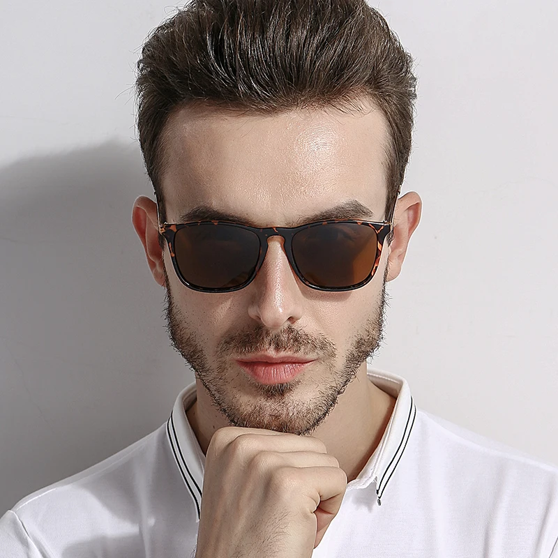 
2019 New fashion polarized sunglasses men square frame band design classic vintage sun glasses yellow night vision lens 