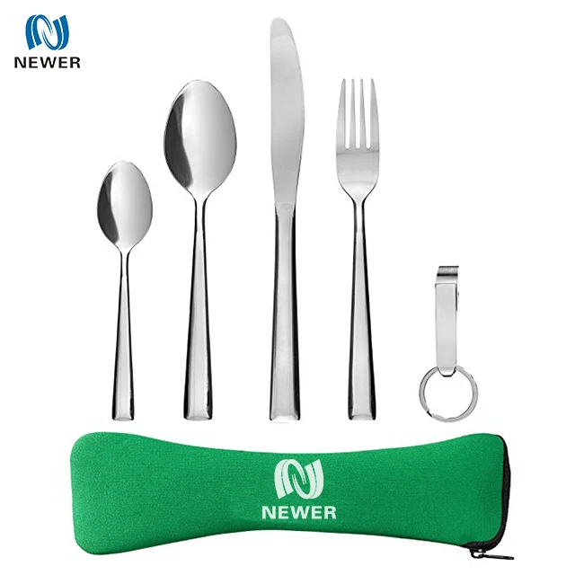 
Wholesale promotional cheapest eco reusable waterproof camping custom printed neoprene fork spoon tableware set case 