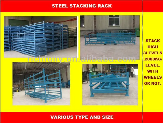 Steel Foldable Stacking Rack used for stock or transport carry long aluminium alloy tubes at workshop or warehouse
