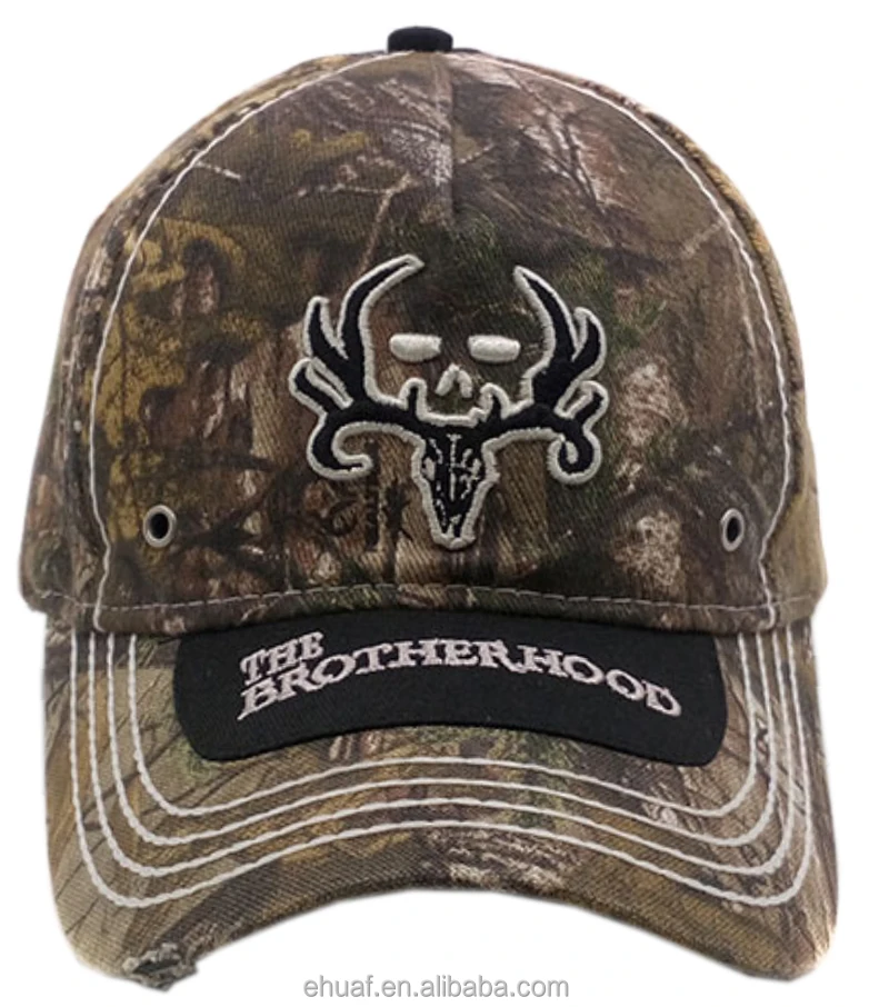 6 panel structured cotton and spandex forest real tree camo fitted custom baseball full cap flex hat