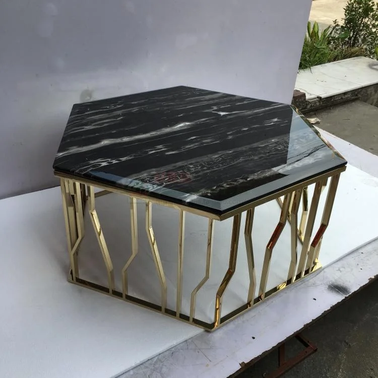Luxury Round gold metal base marble table top center living room coffee table