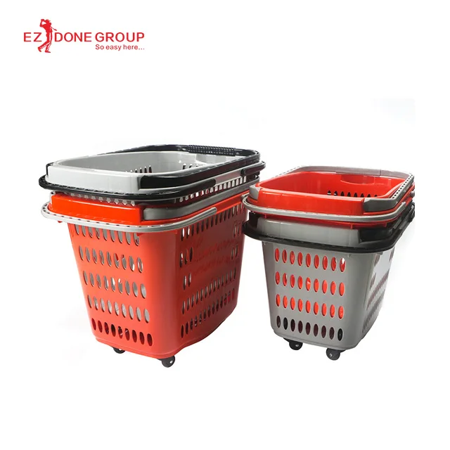 
fashionable wholesale high quality customized moving handheld trailer PP four wheels shopping supermarket basket 