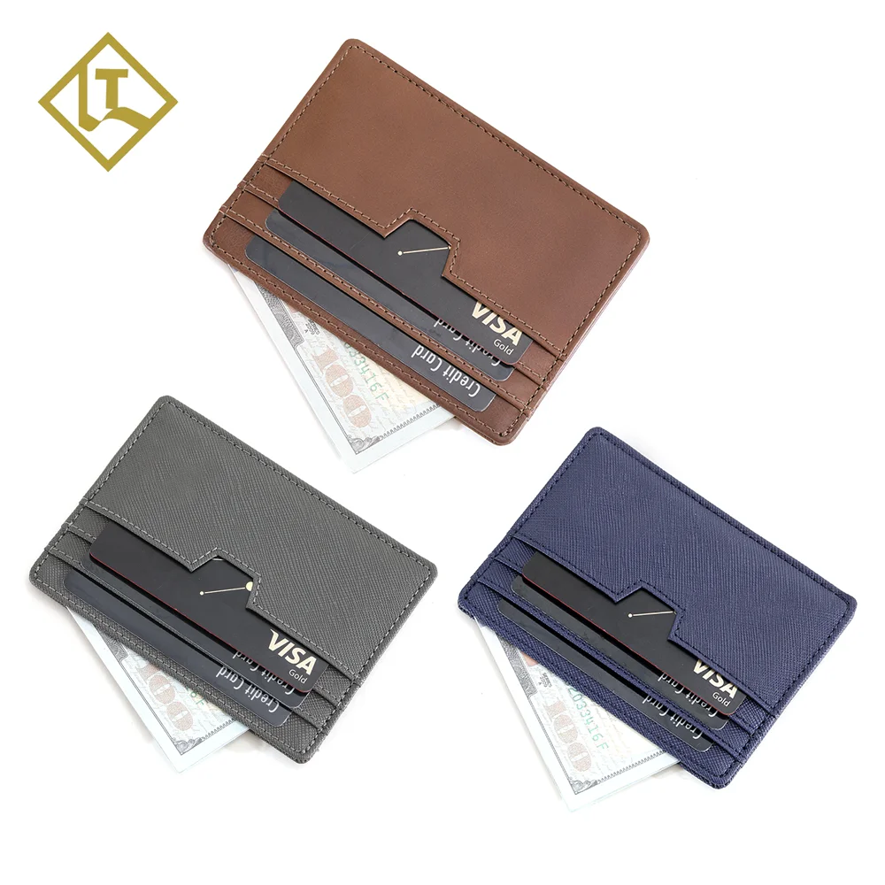 Super slim light custom cardholder 100% full-grain genuine leather card holder rfid blocking card wallet with 5 cash slots