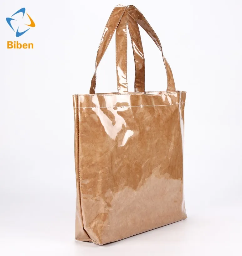 Clear brown tyvek paper waterproof PVC bag with gusset
