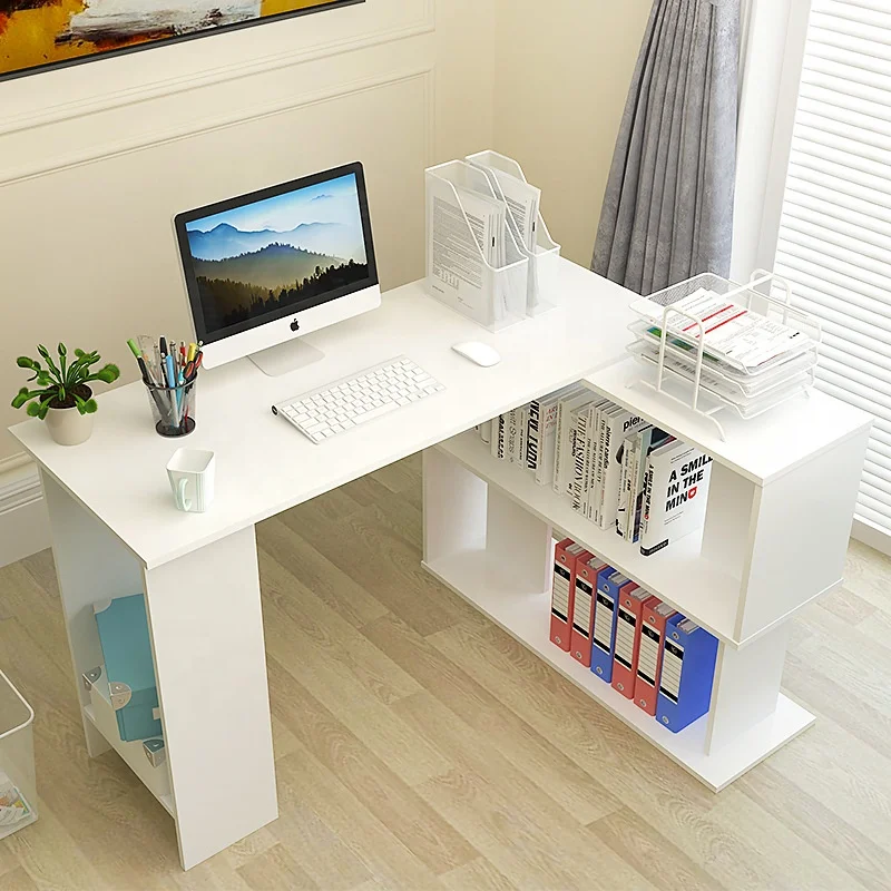 Modern Corner Desk For Home Wooden Laptop Table Office Study Desk With Storage Rack