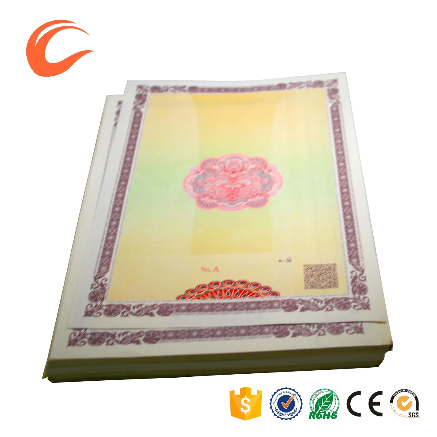 high quality security degree certificate printing paper with watermark anti-fake features