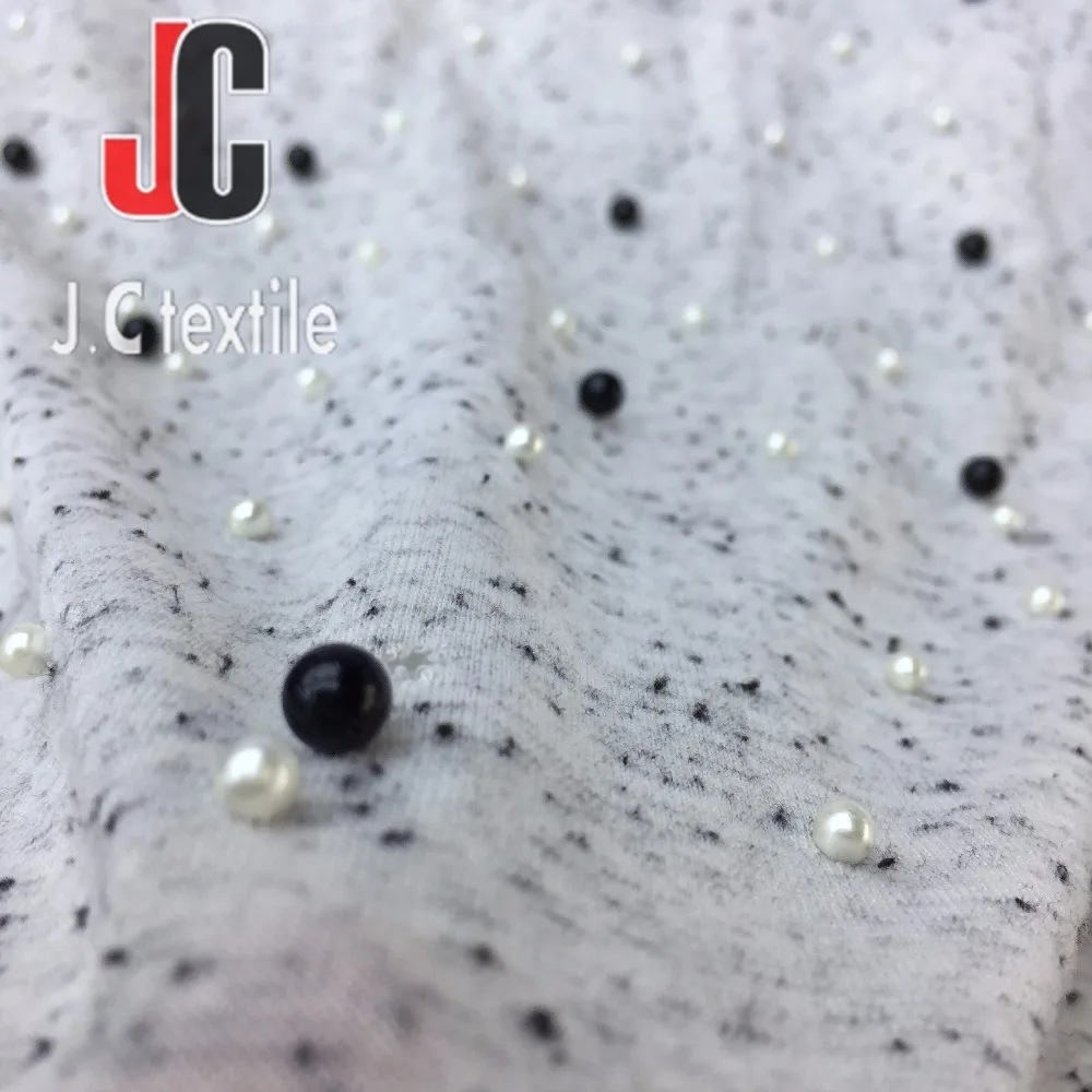 New fashion lurex fabric jersey knitted fabric with pearl embroidery