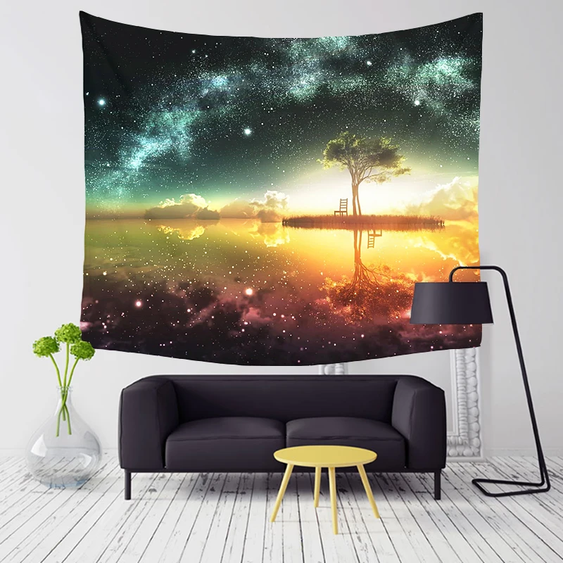 Graceful Night Starry Sky Wall Tapestry Beautiful Sight   Tree Natural Scenery custom wholesale Tapestry